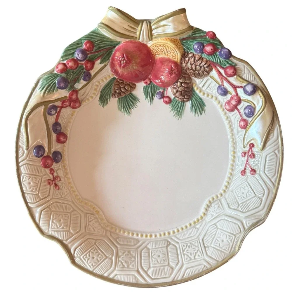 Vintage Fitz and Floyd Florentine Christmas Potpourri Dish Pomegranate Bow